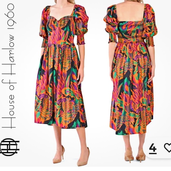 House of Harlow 1960 Dresses & Skirts - HOUSE OF HARLOW by Nicole Richie Cotton Smocked Dress Puff Sleeve Meadow Pink XS